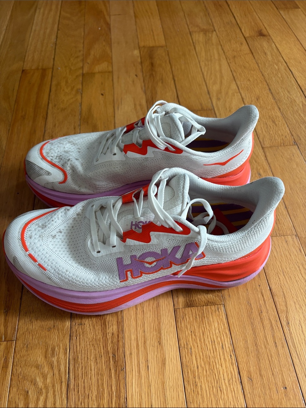 Hoka Women's White, Pink & Coral Athletic Running Shoes Skyward X